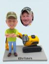 Custom bobblehead with excavator Construction Worker